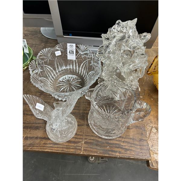 Pressed Crystal Eagle, Pitcher, Bowl, Art Piece