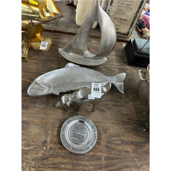 Art Metal Fish Tray, Dog, Sailboat, Ashtray