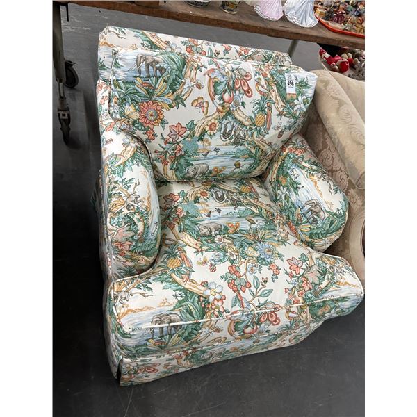 Floral w/Jungle Animal Motif Paddded Armchair