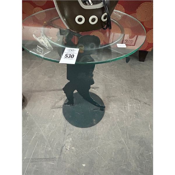Metal Golfer Pedestal Base Glasstop Round Table