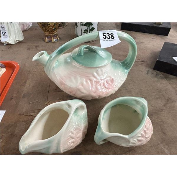 McCoy Floral Glazed Teapot w/2 Creamers - Set of 3