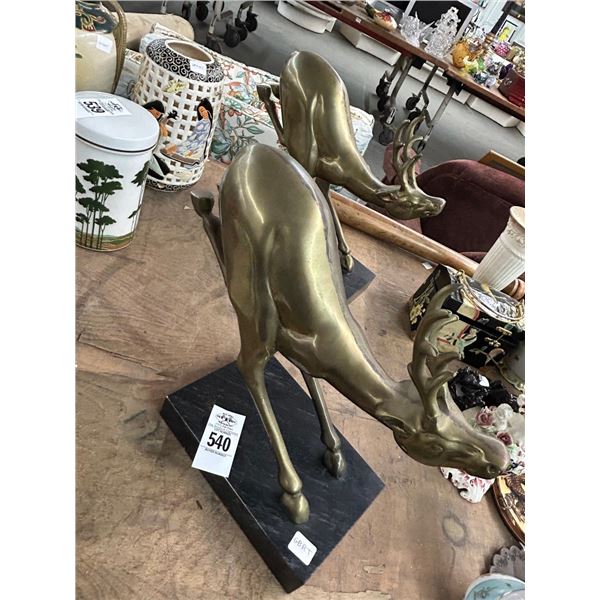 Solid Brass w/Marble Base Deer Bookends - Pair 12"