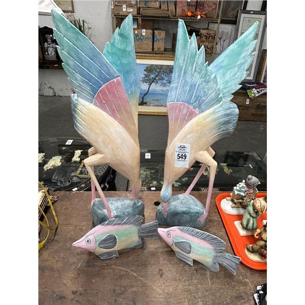 Colorful Carved Heron/Fish Décor - 4 Pc.