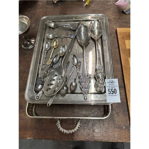 Silverplate Serving Tray w/Utensils/Spoons