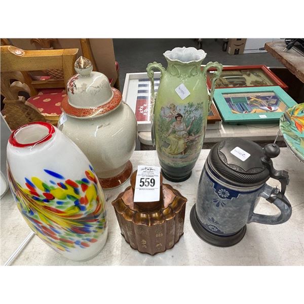 Ornate/Art Glass Vases, Stein, Urn