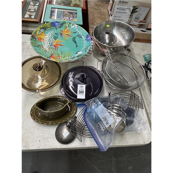 Pyrex Cookware, Serving Tray, Strainers, Asst. Cooking Items