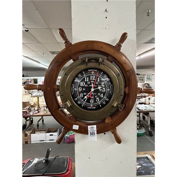 Ships Wheel Port Hole Clock, Tide Table