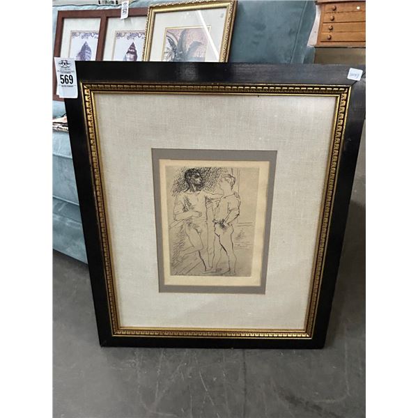 Framed Picasso Etching of Men 20"  X  24"