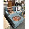 Image 1 : Blue Cloth Sofa w/Chaise Section