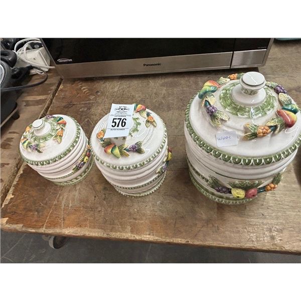 Harvest Fruit Motif, Lidded Graduating Jar - Set of 3