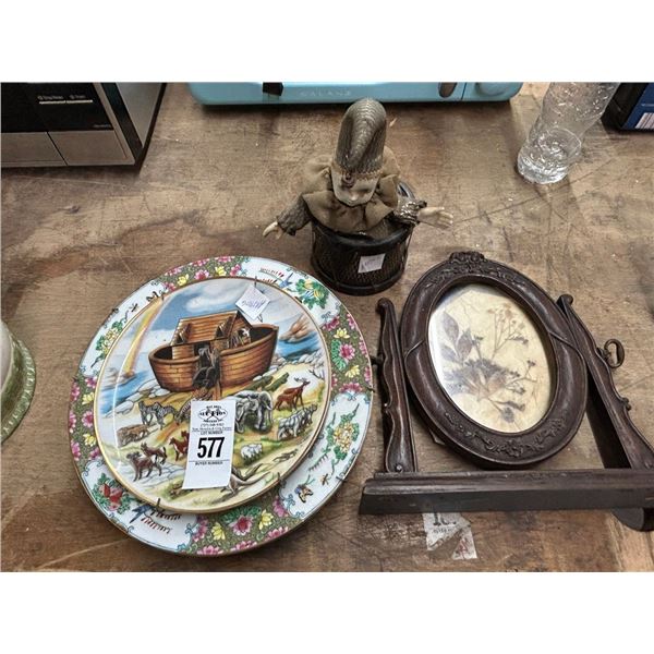 Jester Doll, Mantle Top Oval Photo Frame, Collector Dishes