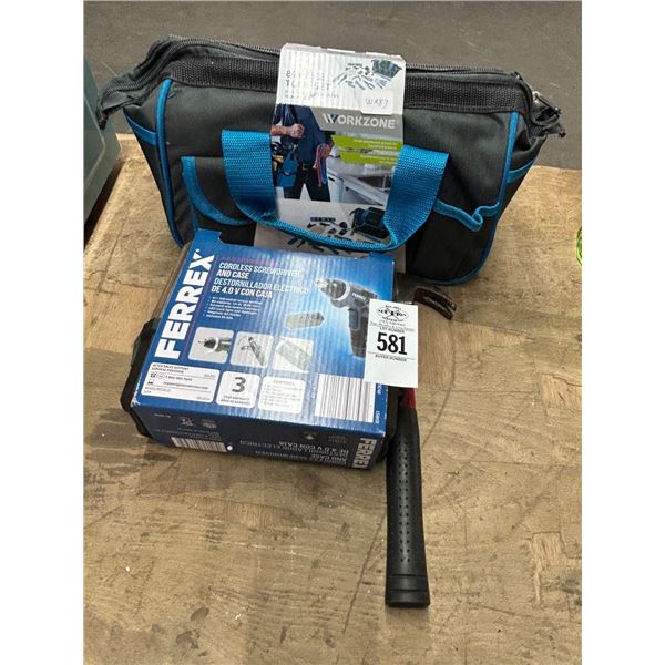Workzone Unwrapped Tool Set, Cordless Screwdriver, Hammer