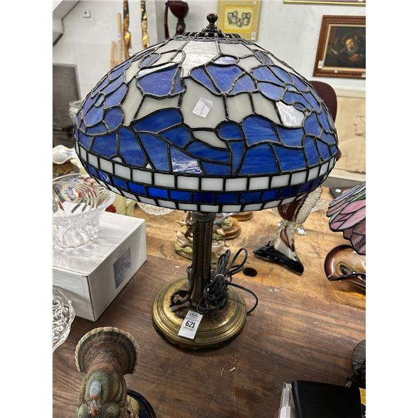 Brass Base Floral Leaded Glass Lamp