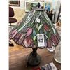 Image 1 : Bronze Base Floral Leaded Glass Lamp