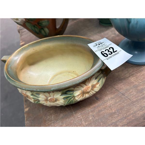 Roseville Style Glazed Tan Floral Bowl