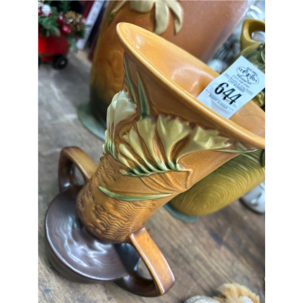 Roseville Tan Floral Vase