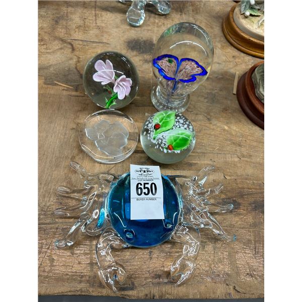 5-Art Glass Crab/Paperweights - 5 X $