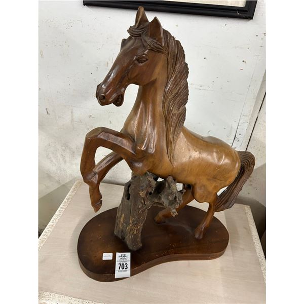 Carved Wooden Horse Statuary - 20"