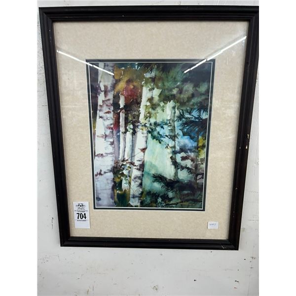 Framed Forest Watercolor Signed Canelaria - 14"  X  18"