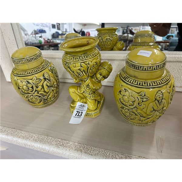 Yellow Glazed Oriental Figural Jars w/Vase - 3