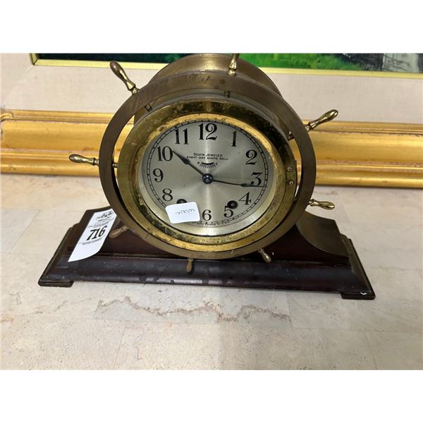 Seth Thomas Seven Jeweled 8 Day Ships Bell Wheel Trim Mantle Clock