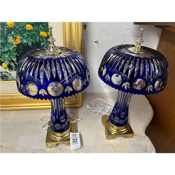 Brass Base Navy Cut to Clear Lamps - Pair