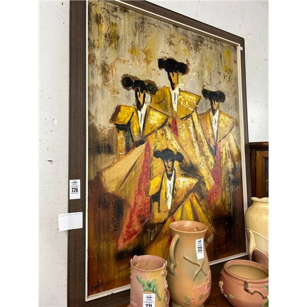 Framed Oil On Canvas Spanish Bull Fighters - Signed Cando - 30"  X  40"