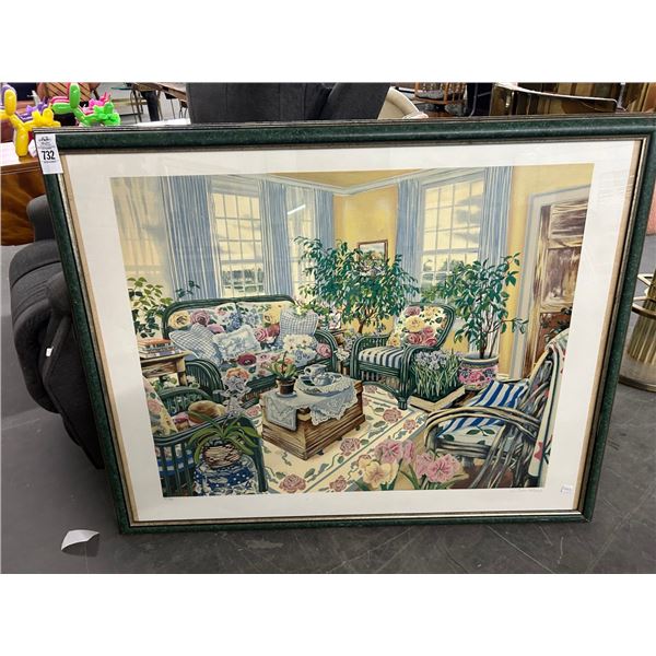 Framed Wall Art Interior Scene - Signed Michaut - 30"  X  40"