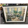 Image 1 : Framed Wall Art Interior Scene - Signed Michaut - 30"  X  40"