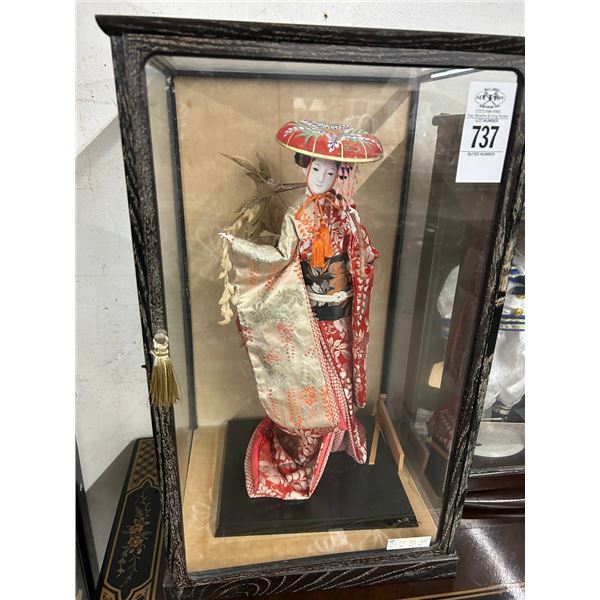 Geisha Girl Doll on Pedestal 18"  In Showcase
