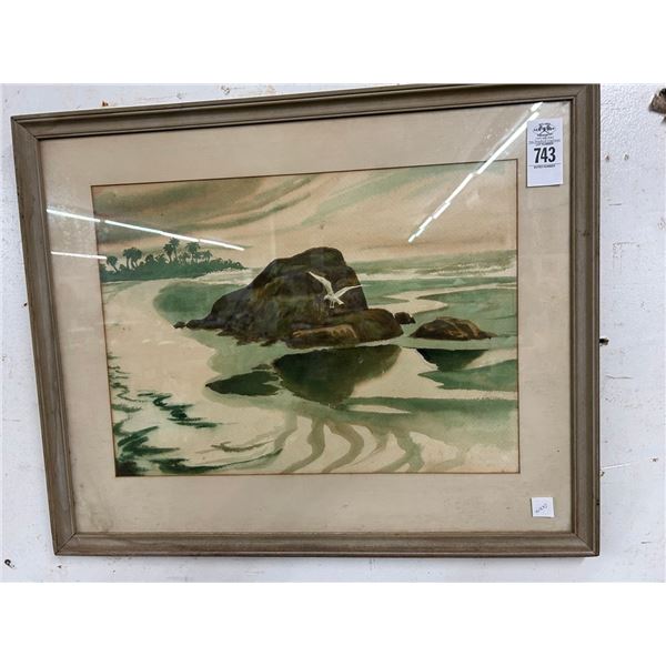 Framed Watercolor Sea Scape - 20"  X  24"