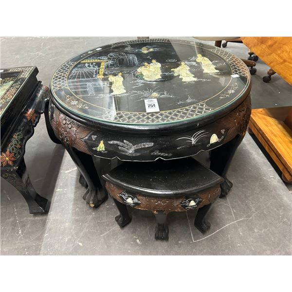 Oriental Mop Claw Foot Round Coffee Table w/4 Stools