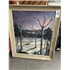 Image 1 : Framed Oil On Board Winter Forest Scene - Signed Setter