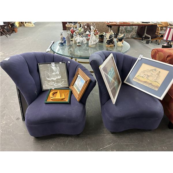 Plum Cloth Contemporary Easy Chairs - Pair