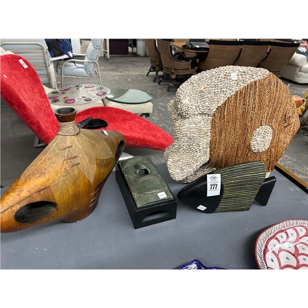 Fish Wall Art, Easter Island Style Mask, Carved Vase