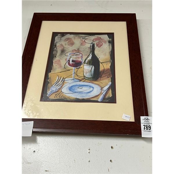 Framed Kitchen Art Fruit/Wine - Signed Ellen - 18"  X  20"