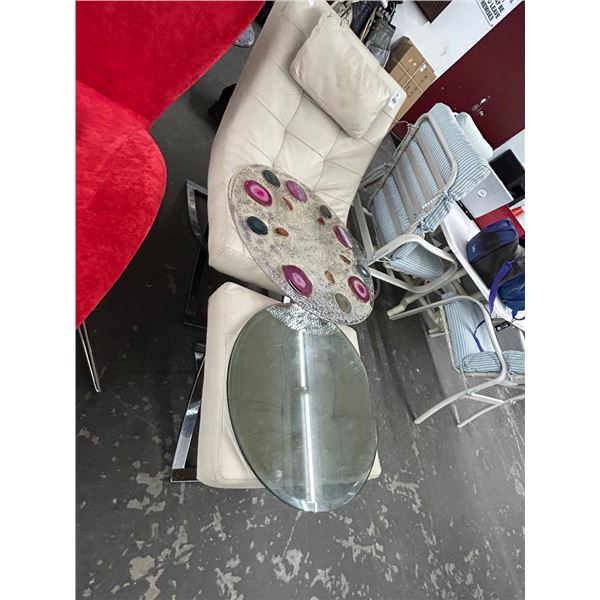 Contemporary Leather Tufted Chrome Base Easy Chair w/Ottoman