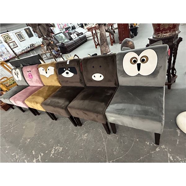 6-Animal Motif Cloth Padded Easy Chairs - 6 X $