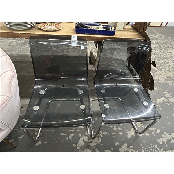 Grey Lucite Chairs - Pair