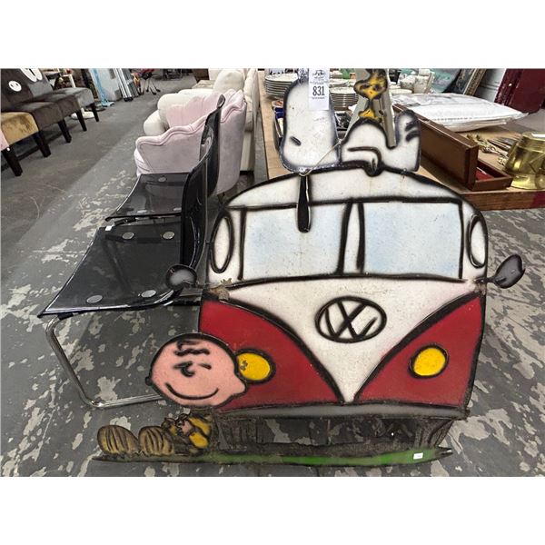 Metal 3' Peanuts Charlie Brown/Woodstock VW Bus Lawn Décor