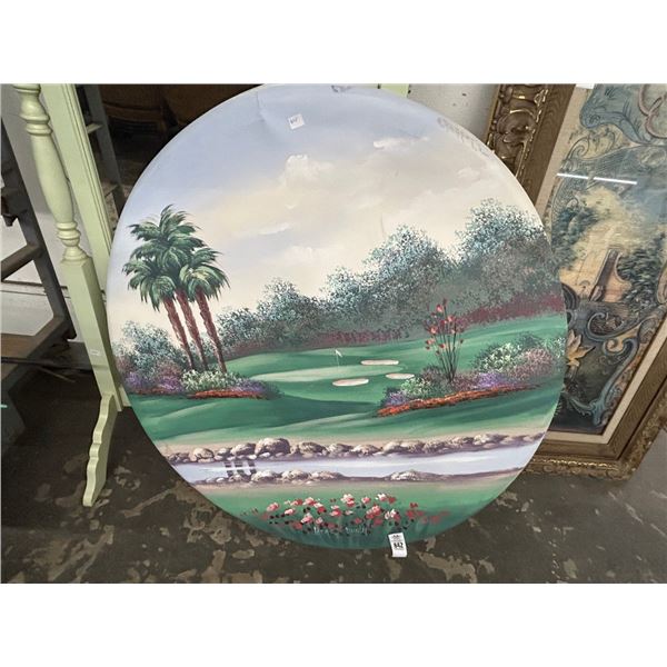 Oil On Canvas Round Golf Course Scene by Dunlap