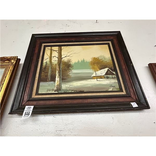 Framed Oil On Board Winter Farm Scene - Signed Cox - 18"  X  20"