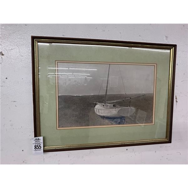 Framed Beached Sailboat - 18"  X  20"