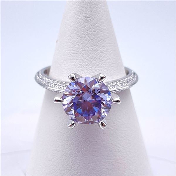 Plated 14KT White Gold 3 Ct VVs1 Blue Lilac Moissanite Ring