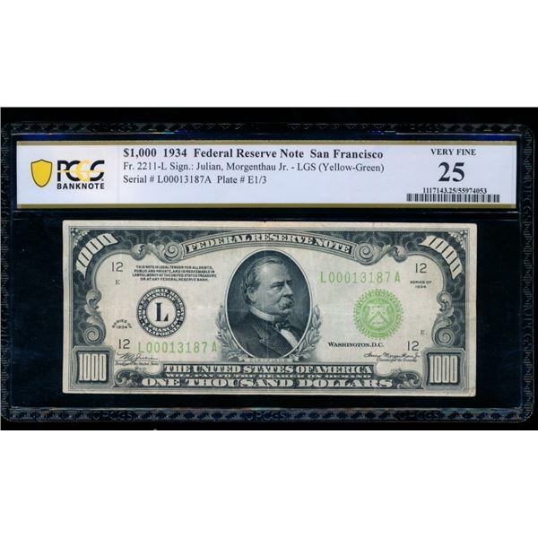 1934 $1000 San Francisco FRN PCGS 25