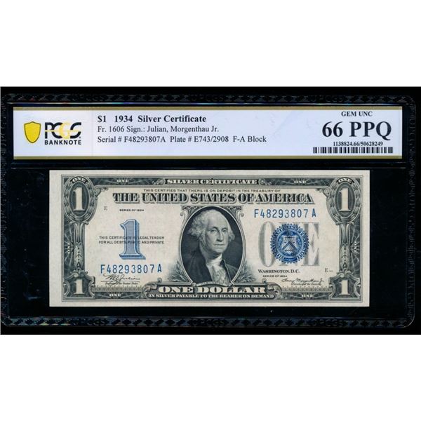 1934 $1 Silver Certificate PCGS 66PPQ