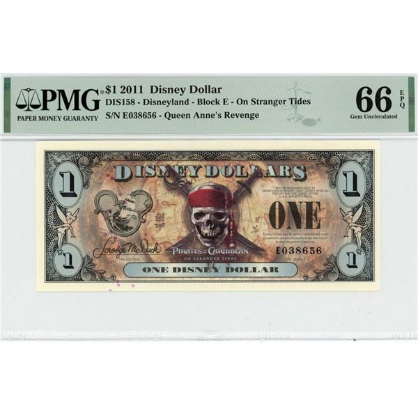 2011 $1 Stranger Tides Disney Dollar PMG 66EPQ