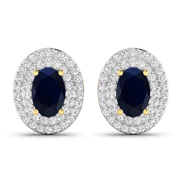14KT Yellow Gold 1.16ctw Blue Sapphire and Diamond Earrings
