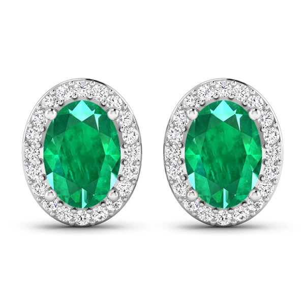 14KT White Gold 1.12ctw Zambian Emerald and Diamond Earrings