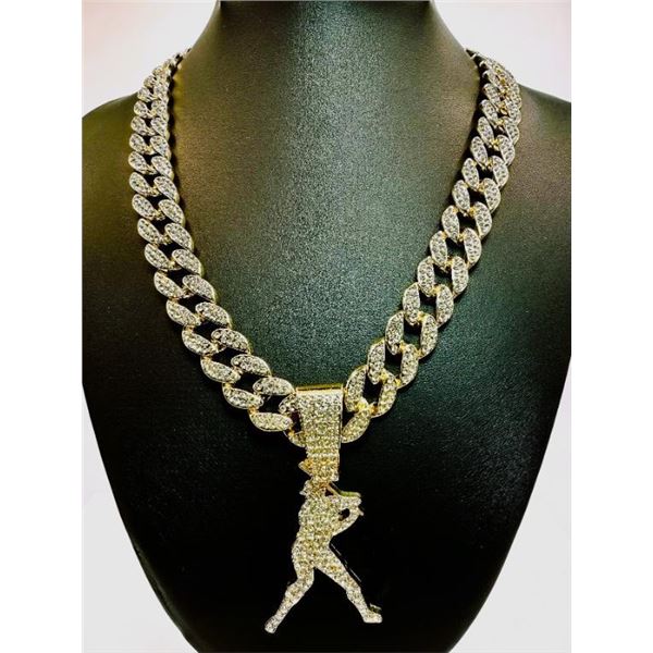 114.5 Gram 14 Kt Gold Plated Simulated Diamond Baseball Pendant